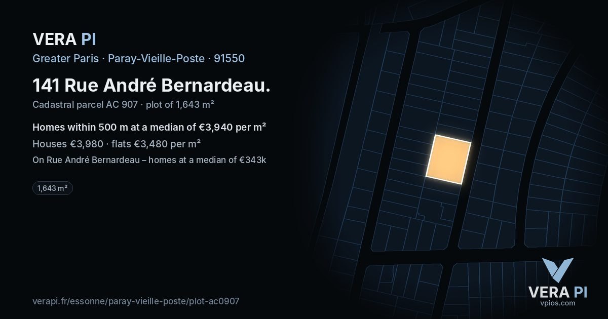 141 Rue André Bernardeau, Paray-Vieille-Poste at night – the plot lit, the parcels around coloured by the prices near them