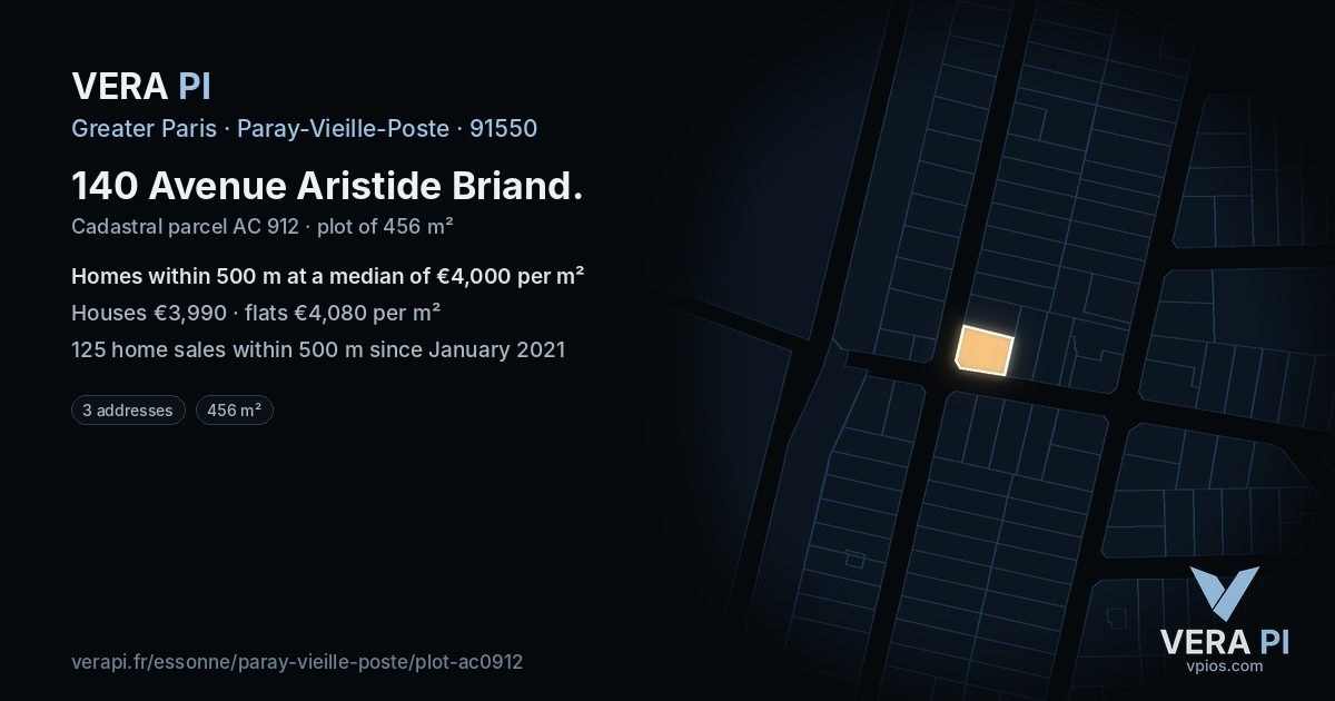 140 Avenue Aristide Briand, Paray-Vieille-Poste at night – the plot lit, the parcels around coloured by the prices near them