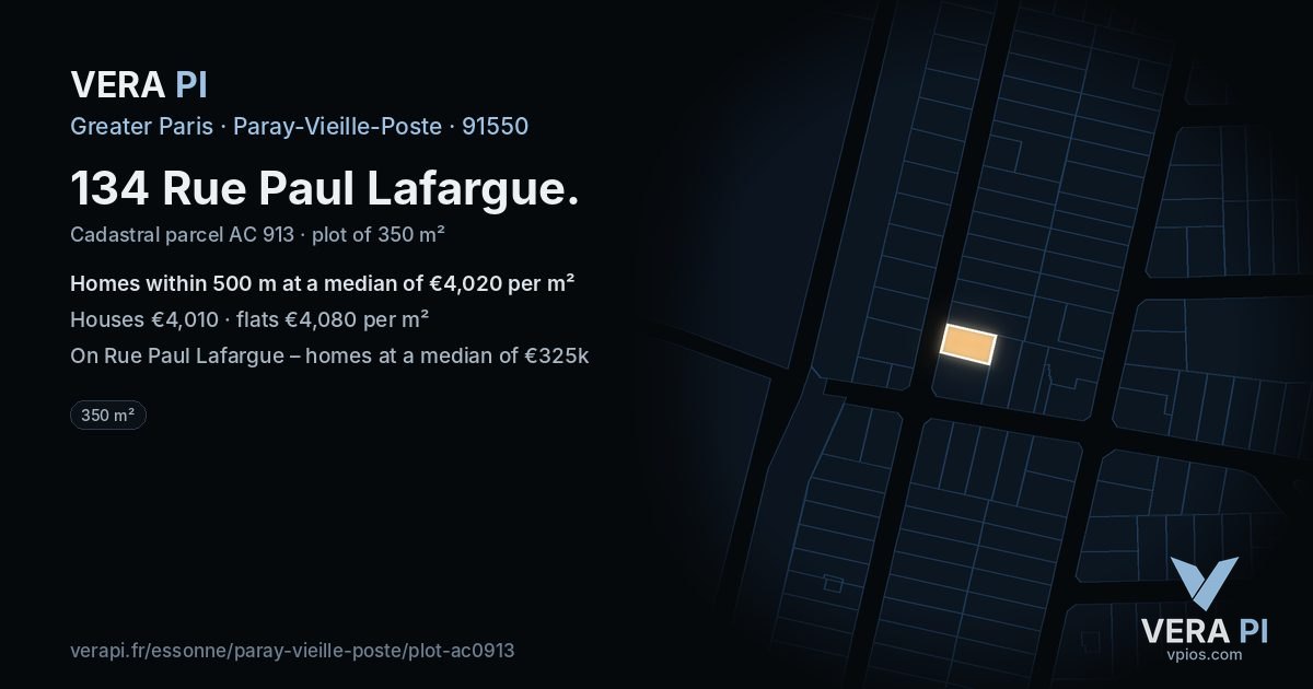 134 Rue Paul Lafargue, Paray-Vieille-Poste at night – the plot lit, the parcels around coloured by the prices near them