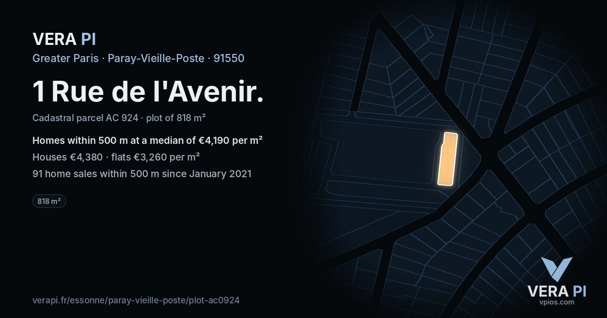 1 Rue de l'Avenir, Paray-Vieille-Poste at night – the plot lit, the parcels around coloured by the prices near them