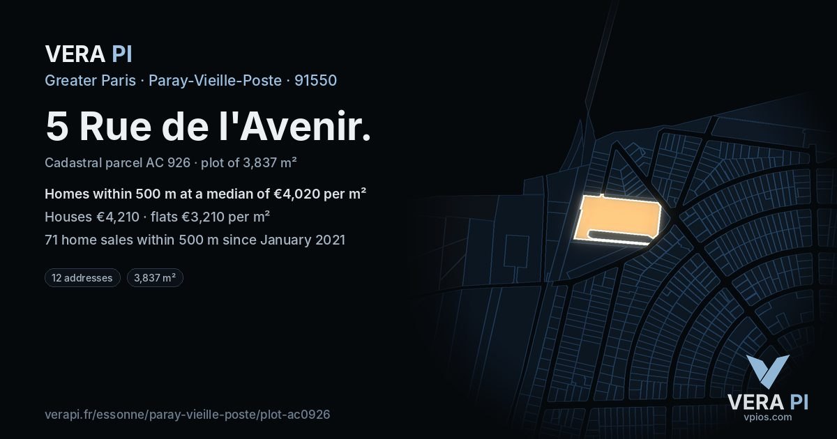 5 Rue de l'Avenir, Paray-Vieille-Poste at night – the plot lit, the parcels around coloured by the prices near them