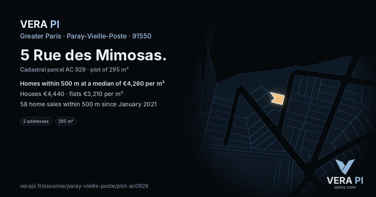 5 Rue des Mimosas, Paray-Vieille-Poste at night – the plot lit, the parcels around coloured by the prices near them