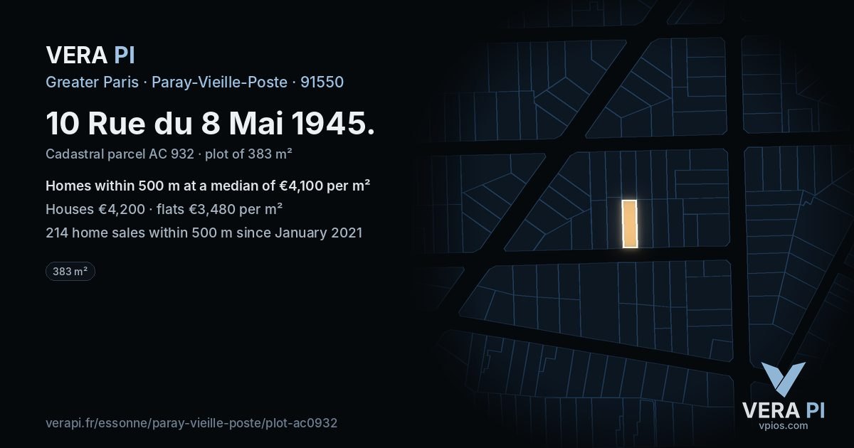 10 Rue du 8 Mai 1945, Paray-Vieille-Poste at night – the plot lit, the parcels around coloured by the prices near them