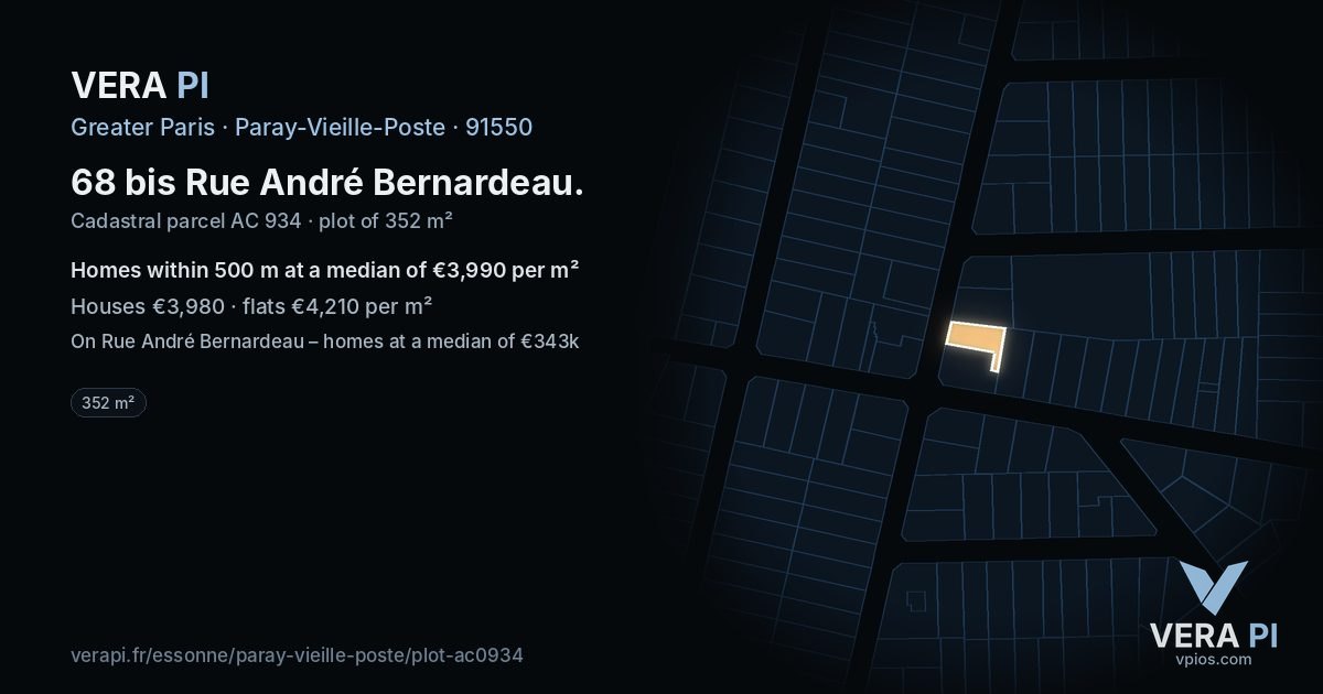 68 bis Rue André Bernardeau, Paray-Vieille-Poste at night – the plot lit, the parcels around coloured by the prices near them