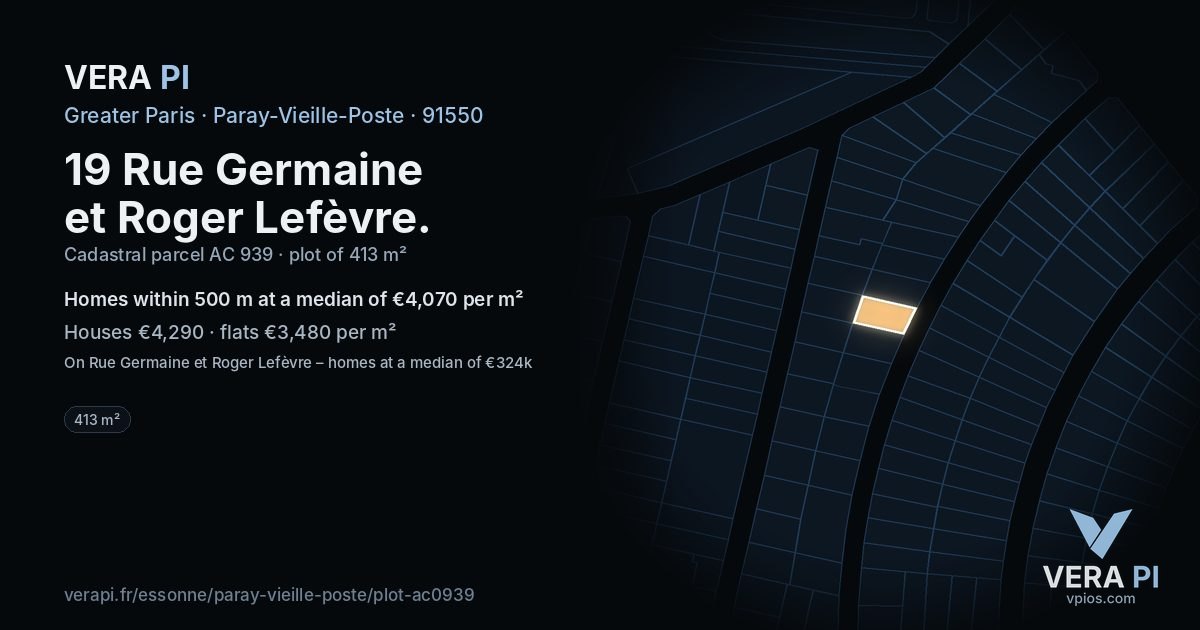19 Rue Germaine et Roger Lefèvre, Paray-Vieille-Poste at night – the plot lit, the parcels around coloured by the prices near them