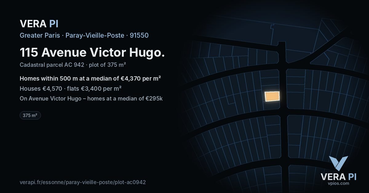 115 Avenue Victor Hugo, Paray-Vieille-Poste at night – the plot lit, the parcels around coloured by the prices near them