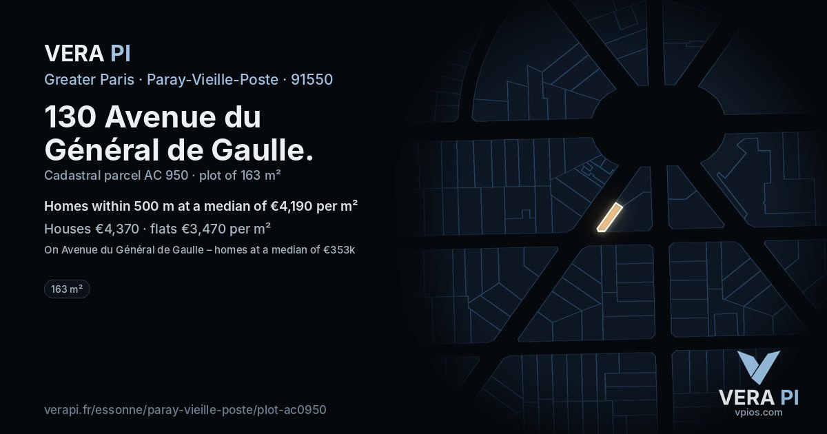 130 Avenue du Général de Gaulle, Paray-Vieille-Poste at night – the plot lit, the parcels around coloured by the prices near them