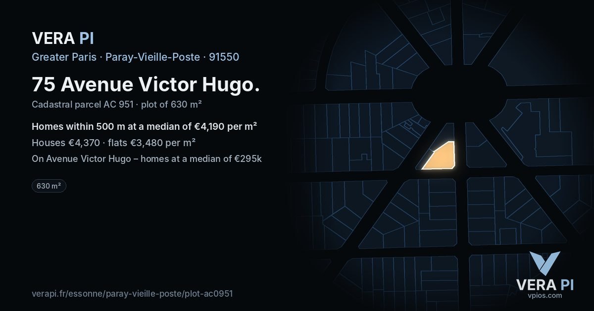 75 Avenue Victor Hugo, Paray-Vieille-Poste at night – the plot lit, the parcels around coloured by the prices near them