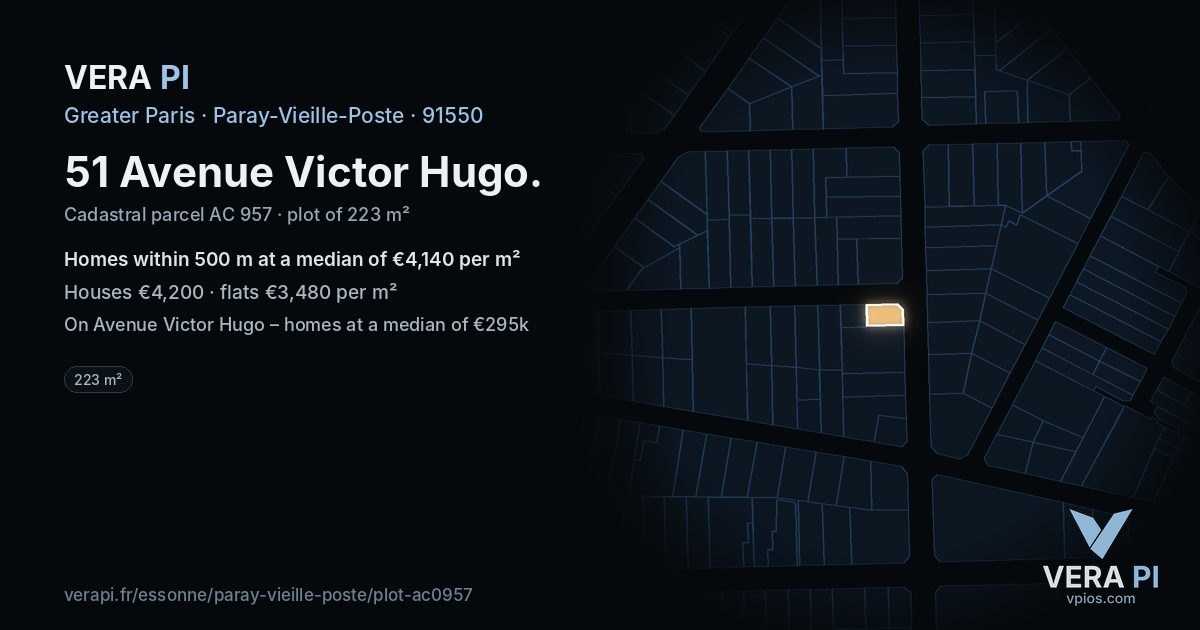 51 Avenue Victor Hugo, Paray-Vieille-Poste at night – the plot lit, the parcels around coloured by the prices near them