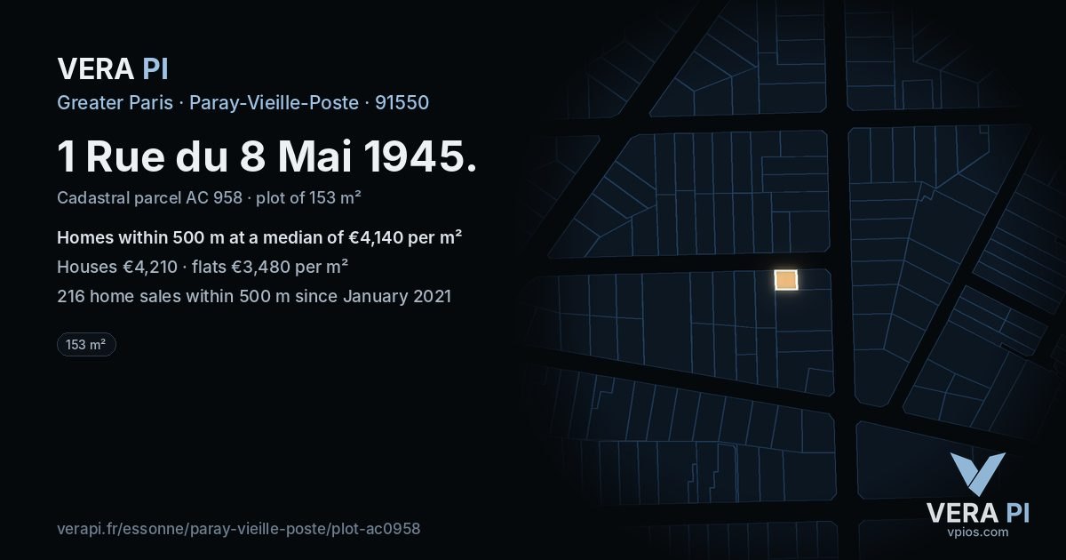 1 Rue du 8 Mai 1945, Paray-Vieille-Poste at night – the plot lit, the parcels around coloured by the prices near them