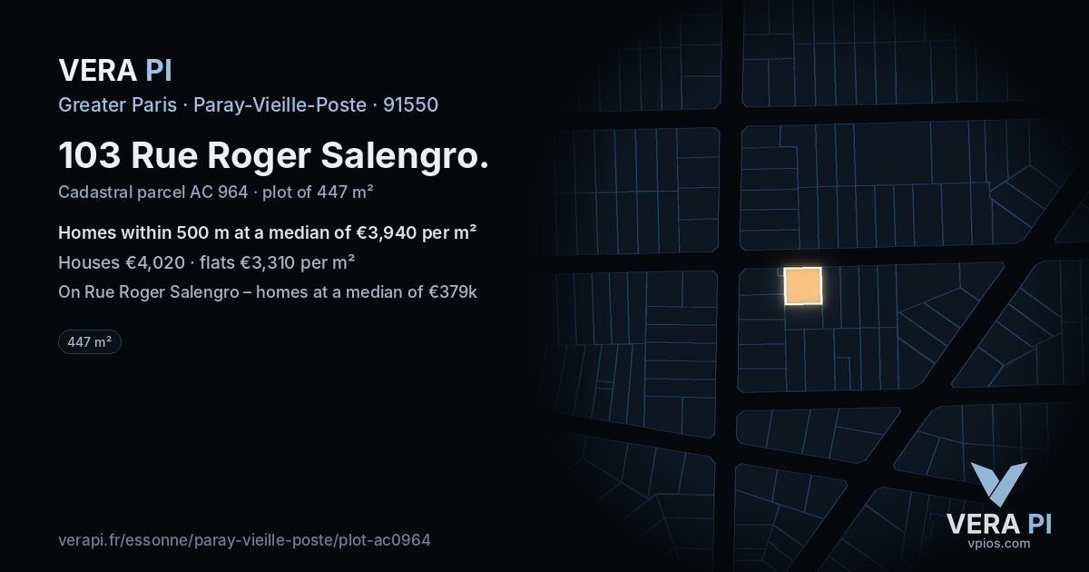 103 Rue Roger Salengro, Paray-Vieille-Poste at night – the plot lit, the parcels around coloured by the prices near them