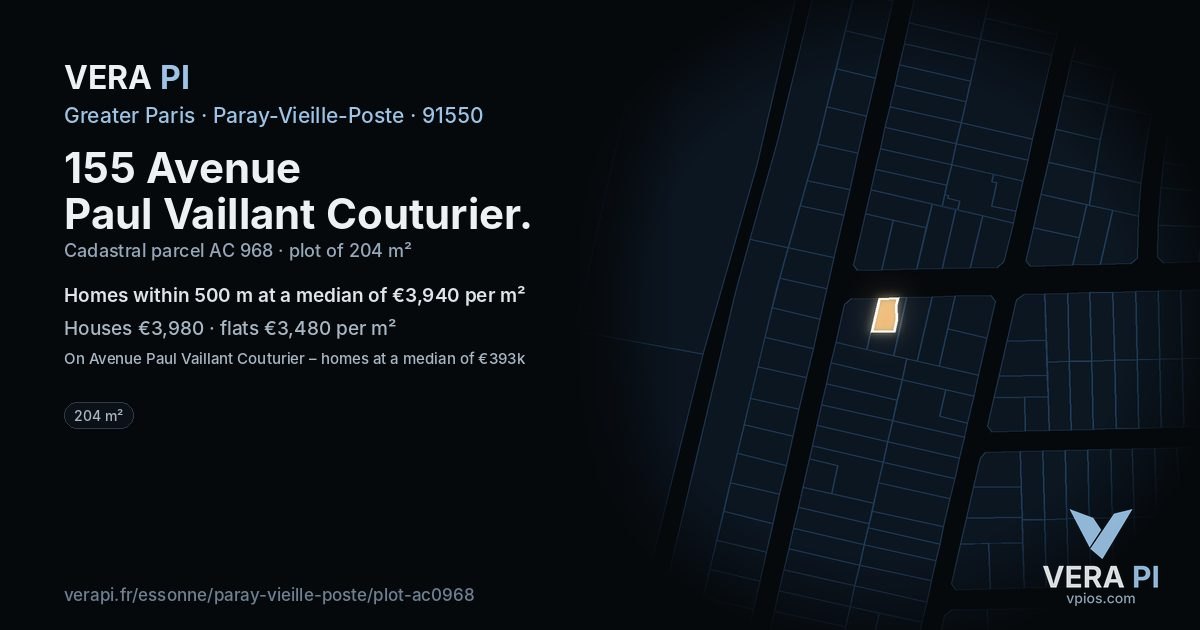 155 Avenue Paul Vaillant Couturier, Paray-Vieille-Poste at night – the plot lit, the parcels around coloured by the prices near them