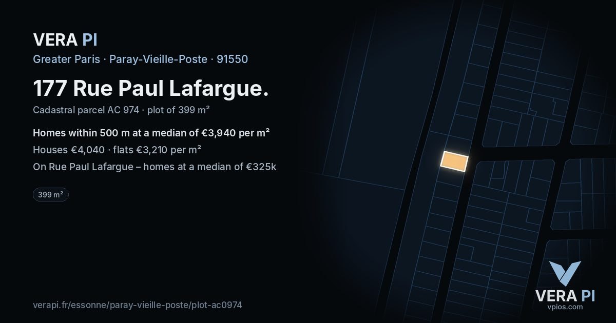 177 Rue Paul Lafargue, Paray-Vieille-Poste at night – the plot lit, the parcels around coloured by the prices near them