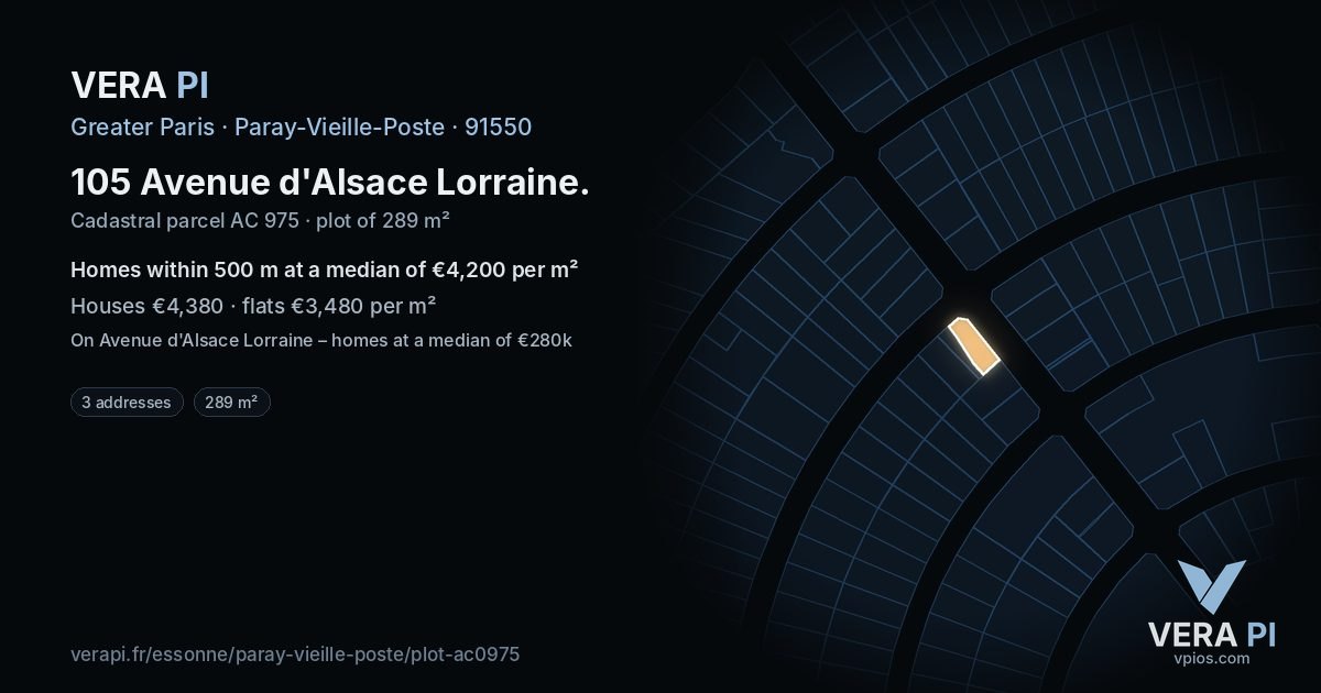 105 Avenue d'Alsace Lorraine, Paray-Vieille-Poste at night – the plot lit, the parcels around coloured by the prices near them