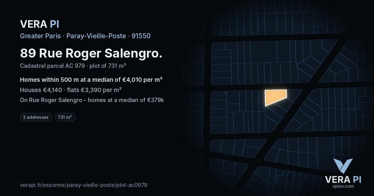 89 Rue Roger Salengro, Paray-Vieille-Poste at night – the plot lit, the parcels around coloured by the prices near them