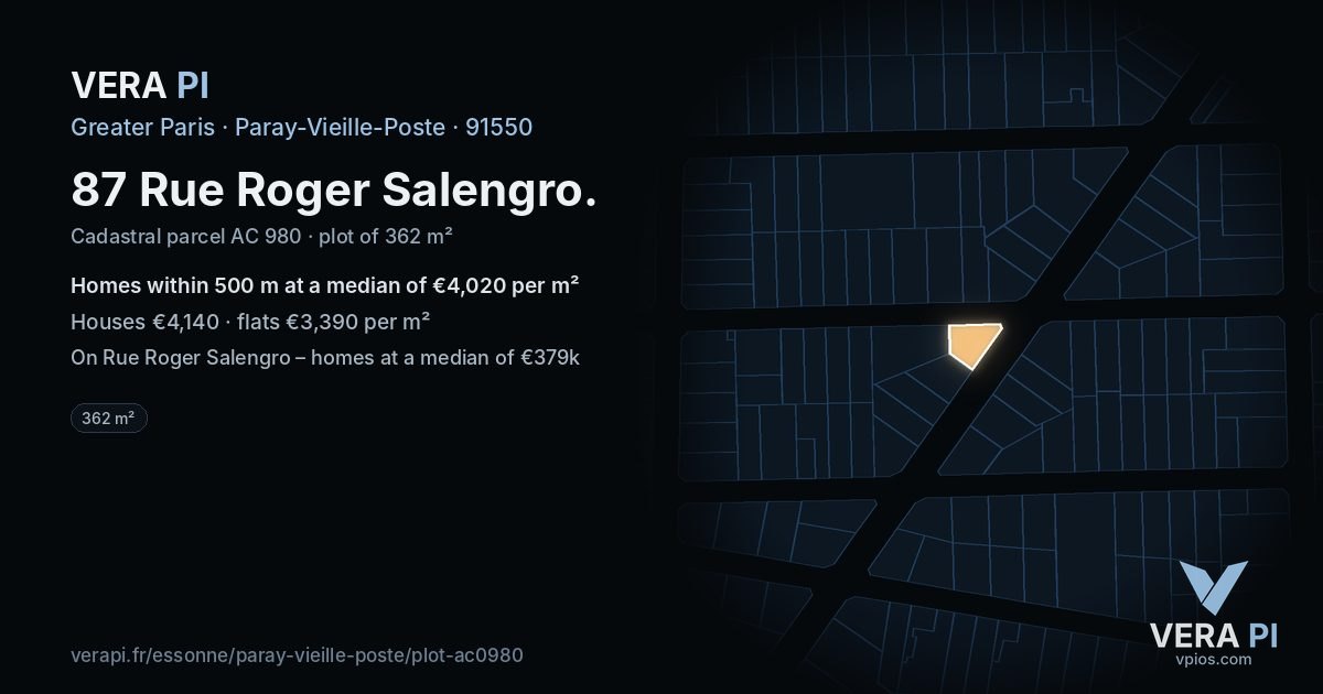 87 Rue Roger Salengro, Paray-Vieille-Poste at night – the plot lit, the parcels around coloured by the prices near them