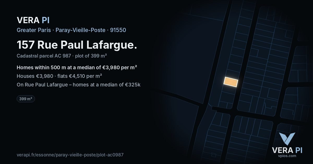 157 Rue Paul Lafargue, Paray-Vieille-Poste at night – the plot lit, the parcels around coloured by the prices near them