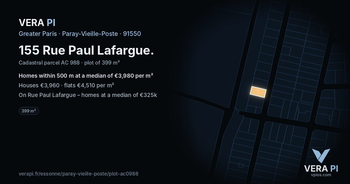 155 Rue Paul Lafargue, Paray-Vieille-Poste at night – the plot lit, the parcels around coloured by the prices near them
