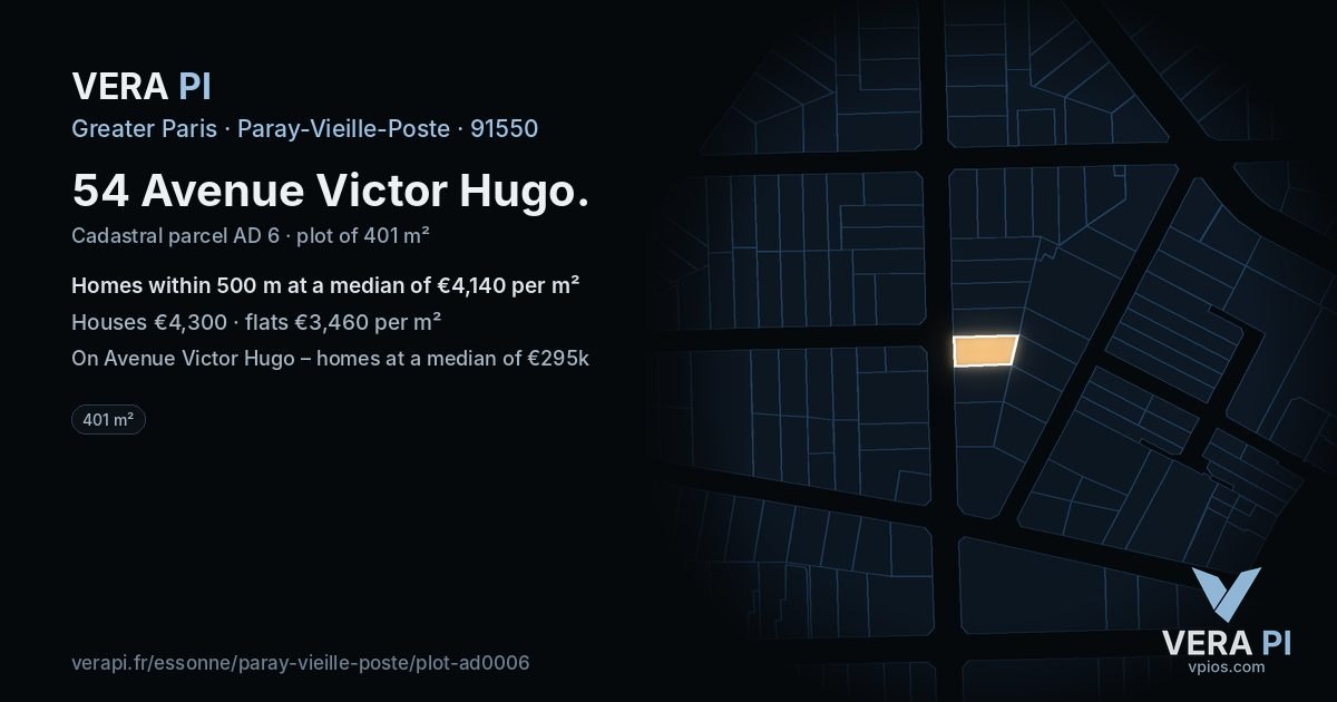 54 Avenue Victor Hugo, Paray-Vieille-Poste at night – the plot lit, the parcels around coloured by the prices near them
