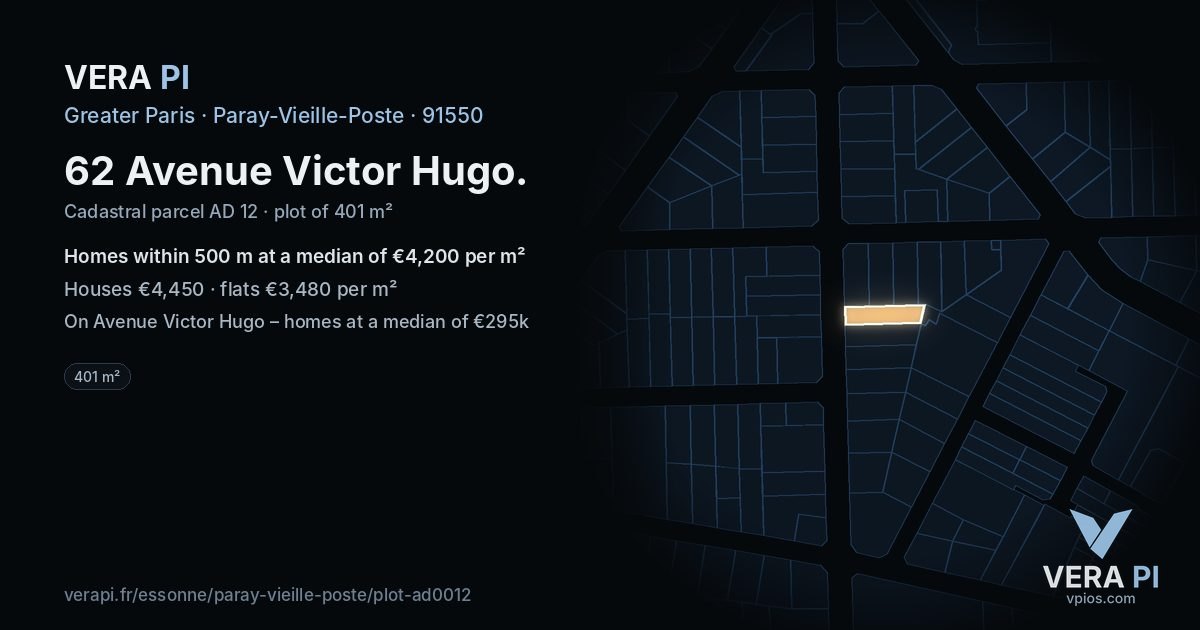 62 Avenue Victor Hugo, Paray-Vieille-Poste at night – the plot lit, the parcels around coloured by the prices near them