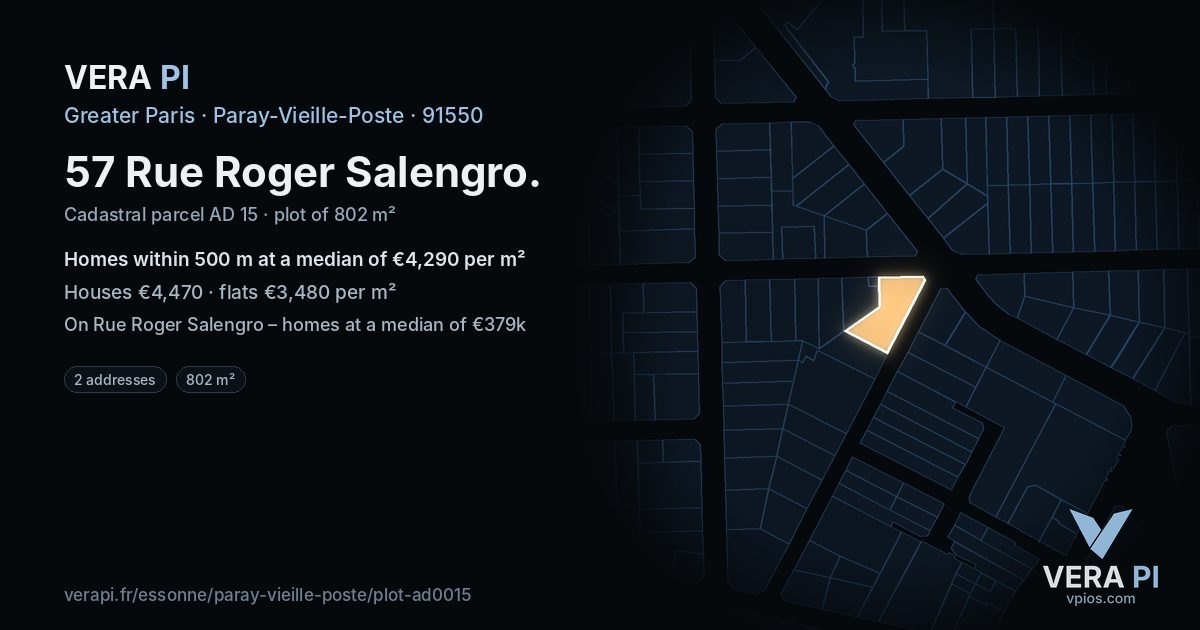 57 Rue Roger Salengro, Paray-Vieille-Poste at night – the plot lit, the parcels around coloured by the prices near them