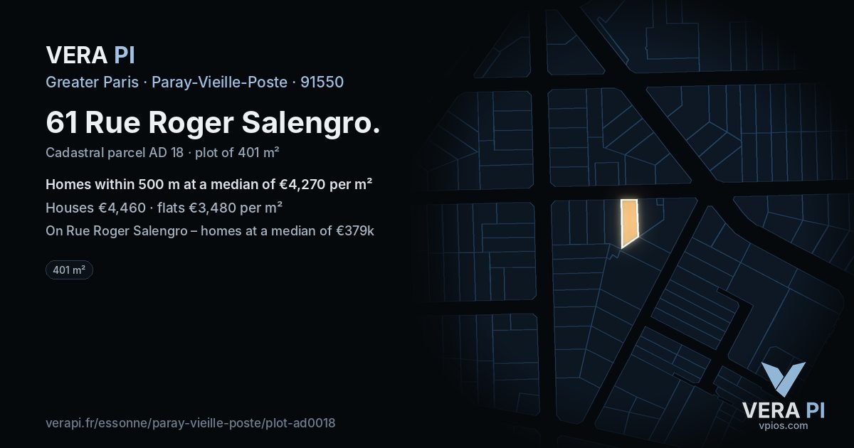 61 Rue Roger Salengro, Paray-Vieille-Poste at night – the plot lit, the parcels around coloured by the prices near them
