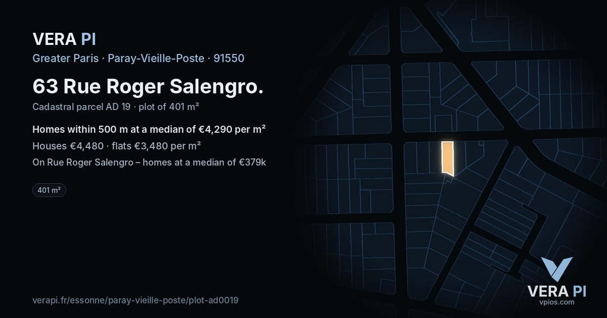 63 Rue Roger Salengro, Paray-Vieille-Poste at night – the plot lit, the parcels around coloured by the prices near them