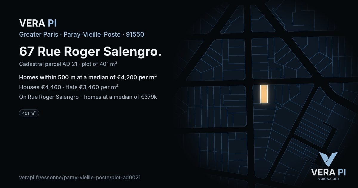 67 Rue Roger Salengro, Paray-Vieille-Poste at night – the plot lit, the parcels around coloured by the prices near them