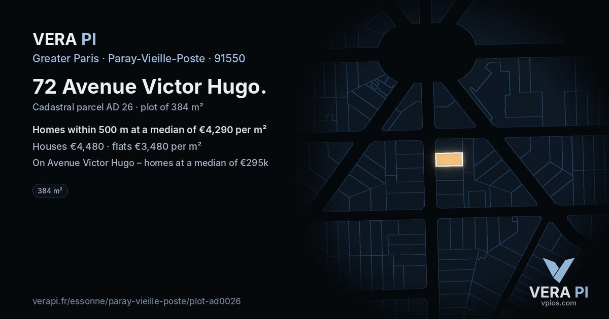 72 Avenue Victor Hugo, Paray-Vieille-Poste at night – the plot lit, the parcels around coloured by the prices near them