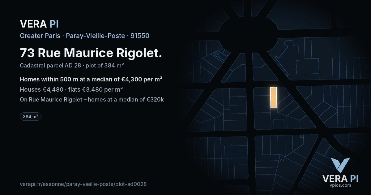 73 Rue Maurice Rigolet, Paray-Vieille-Poste at night – the plot lit, the parcels around coloured by the prices near them