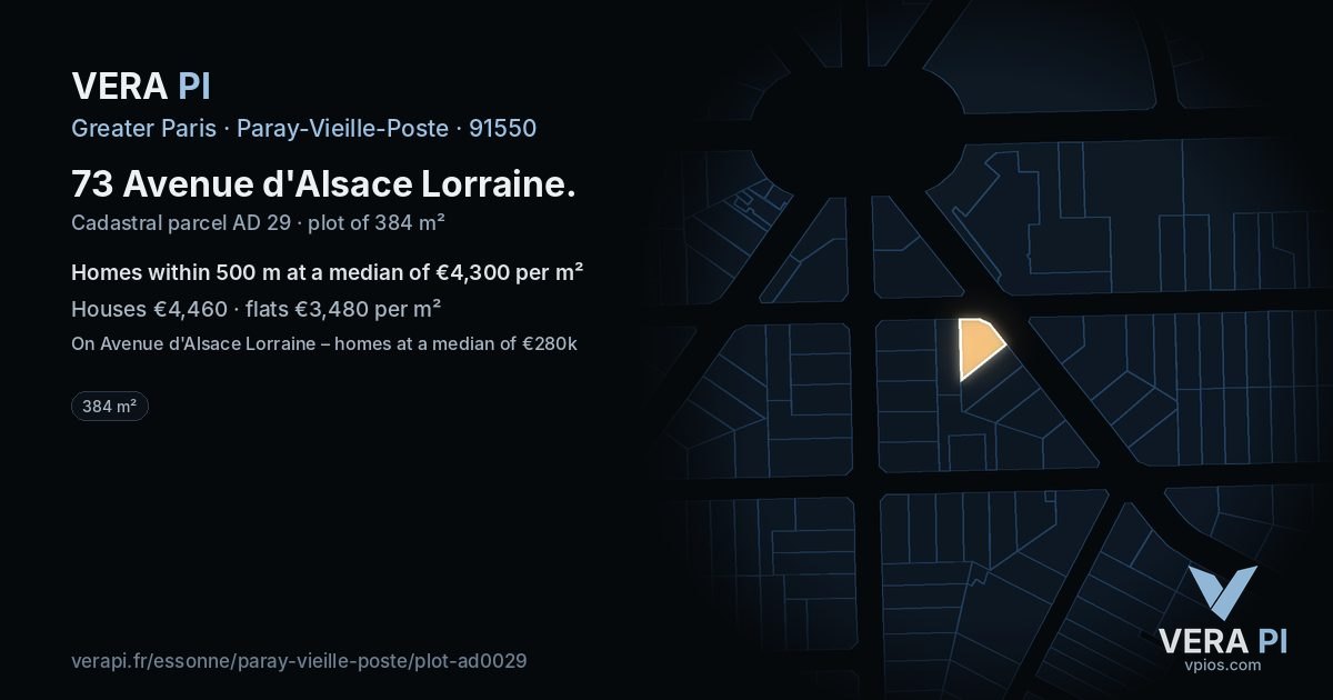 73 Avenue d'Alsace Lorraine, Paray-Vieille-Poste at night – the plot lit, the parcels around coloured by the prices near them