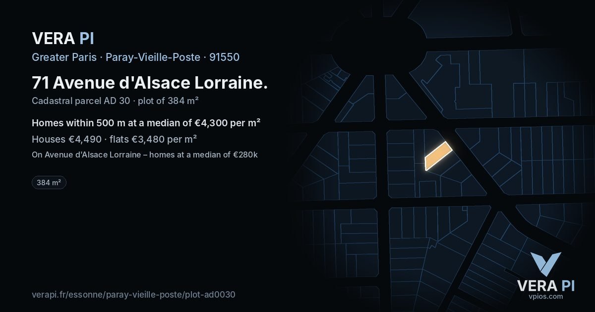 71 Avenue d'Alsace Lorraine, Paray-Vieille-Poste at night – the plot lit, the parcels around coloured by the prices near them
