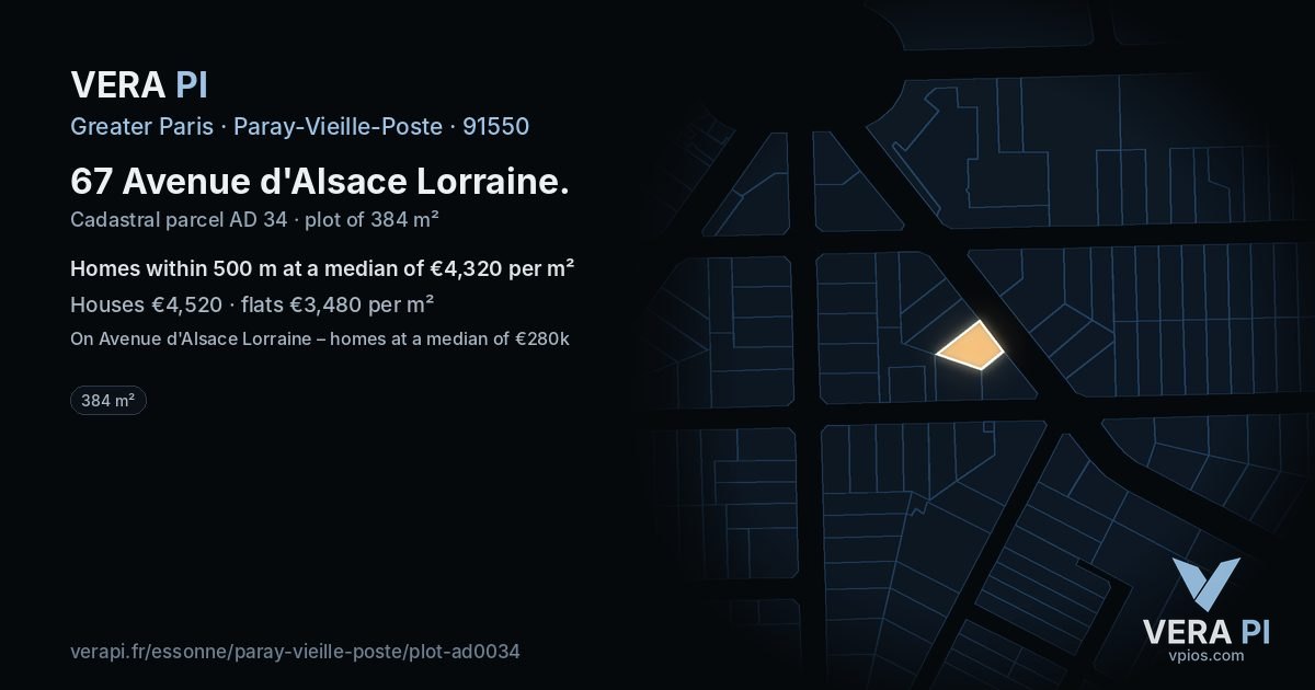 67 Avenue d'Alsace Lorraine, Paray-Vieille-Poste at night – the plot lit, the parcels around coloured by the prices near them