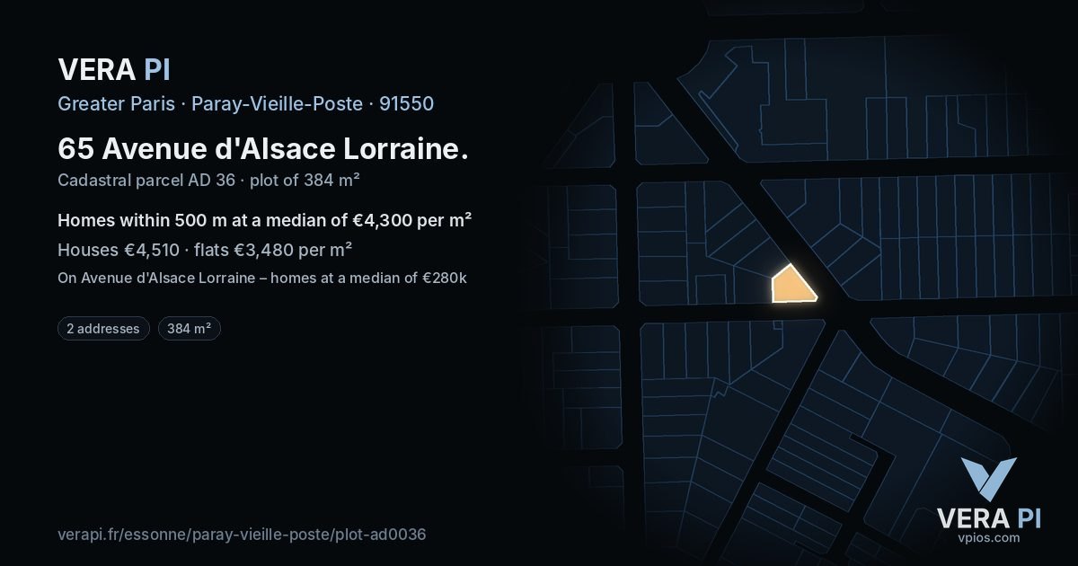 65 Avenue d'Alsace Lorraine, Paray-Vieille-Poste at night – the plot lit, the parcels around coloured by the prices near them
