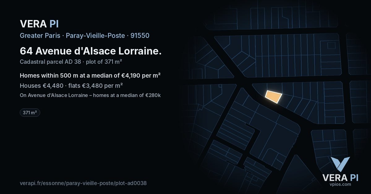 64 Avenue d'Alsace Lorraine, Paray-Vieille-Poste at night – the plot lit, the parcels around coloured by the prices near them