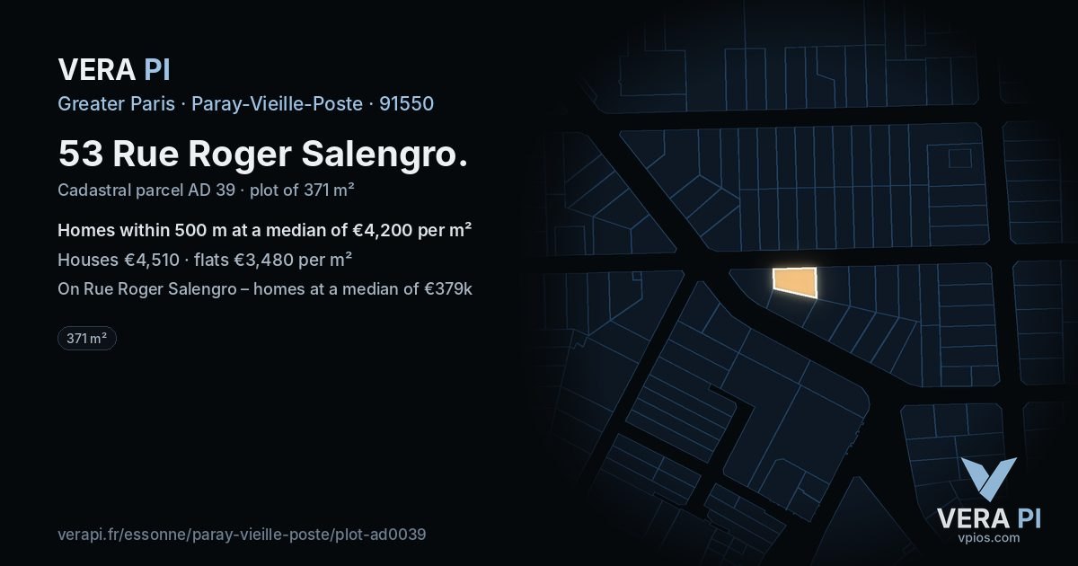 53 Rue Roger Salengro, Paray-Vieille-Poste at night – the plot lit, the parcels around coloured by the prices near them