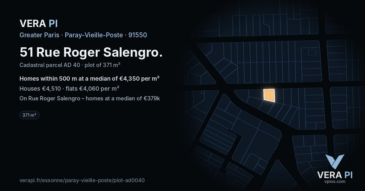 51 Rue Roger Salengro, Paray-Vieille-Poste at night – the plot lit, the parcels around coloured by the prices near them