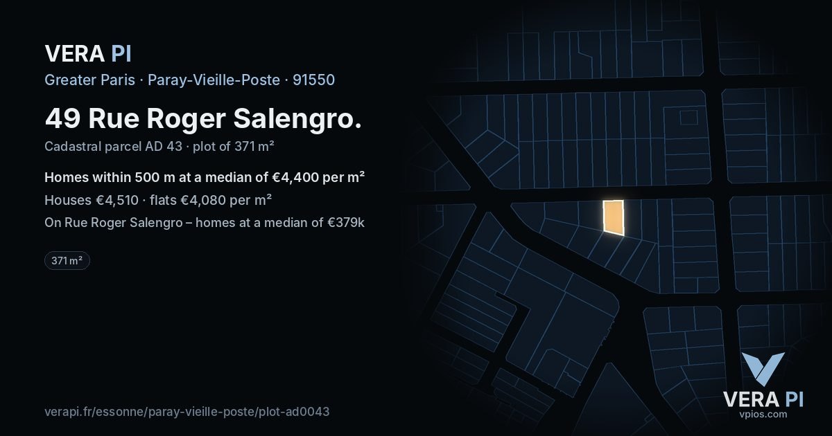 49 Rue Roger Salengro, Paray-Vieille-Poste at night – the plot lit, the parcels around coloured by the prices near them