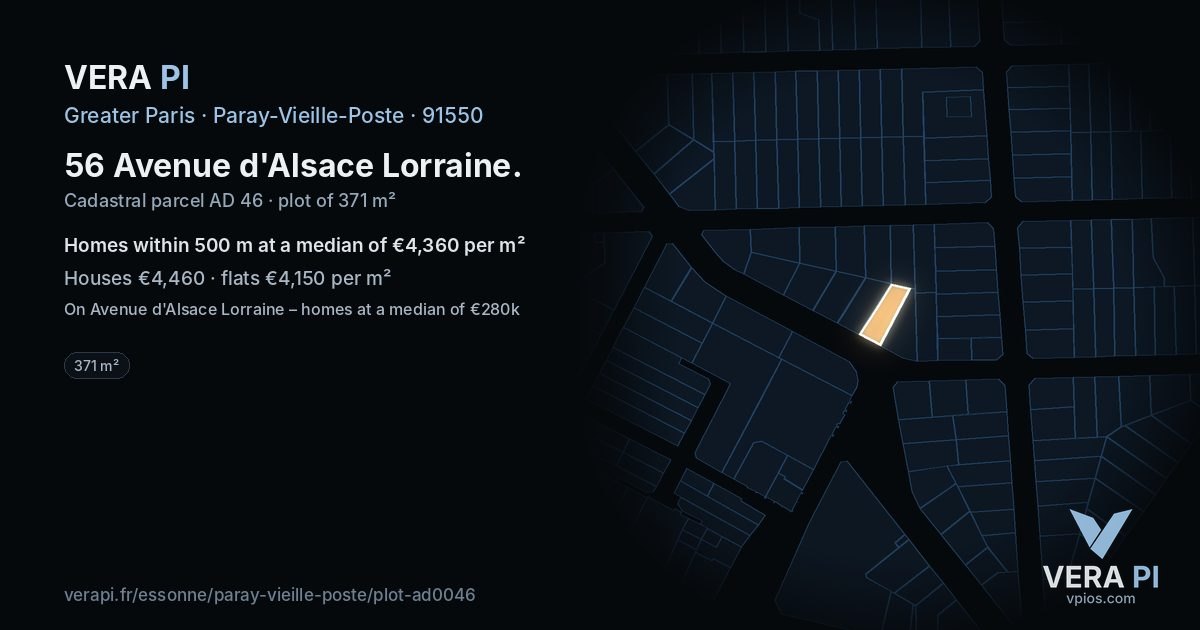 56 Avenue d'Alsace Lorraine, Paray-Vieille-Poste at night – the plot lit, the parcels around coloured by the prices near them