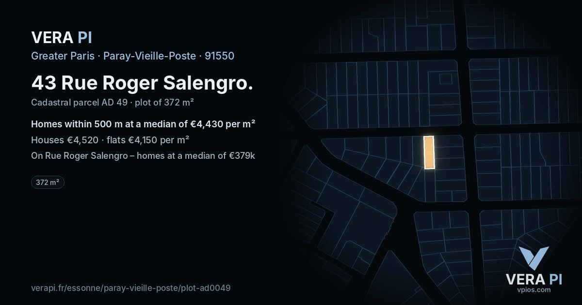 43 Rue Roger Salengro, Paray-Vieille-Poste at night – the plot lit, the parcels around coloured by the prices near them