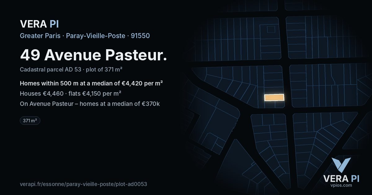 49 Avenue Pasteur, Paray-Vieille-Poste at night – the plot lit, the parcels around coloured by the prices near them