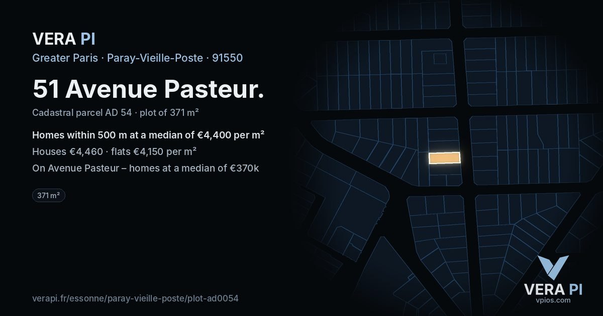 51 Avenue Pasteur, Paray-Vieille-Poste at night – the plot lit, the parcels around coloured by the prices near them