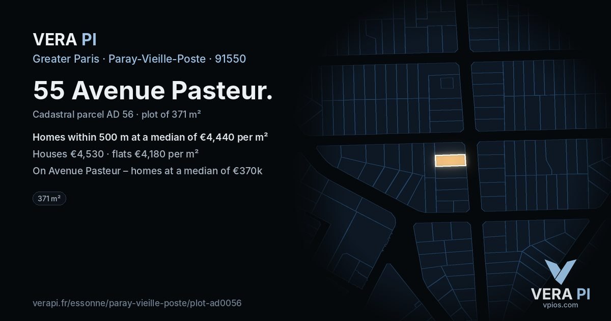 55 Avenue Pasteur, Paray-Vieille-Poste at night – the plot lit, the parcels around coloured by the prices near them