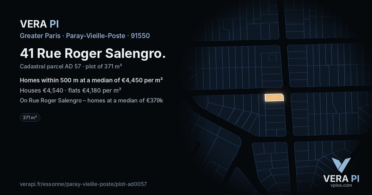 41 Rue Roger Salengro, Paray-Vieille-Poste at night – the plot lit, the parcels around coloured by the prices near them