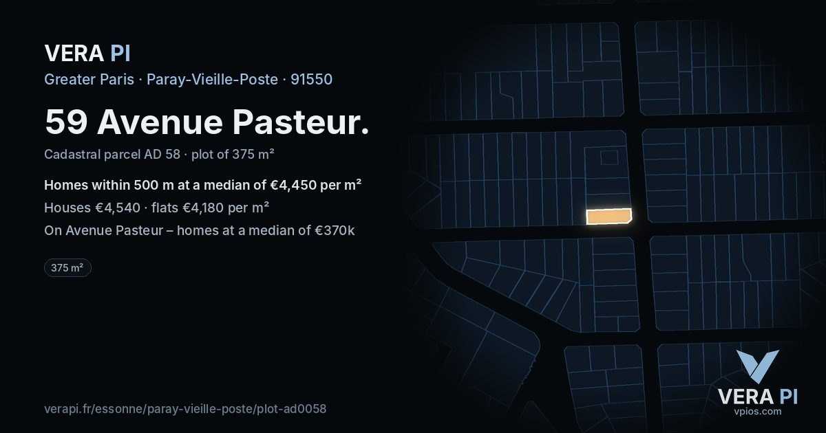 59 Avenue Pasteur, Paray-Vieille-Poste at night – the plot lit, the parcels around coloured by the prices near them