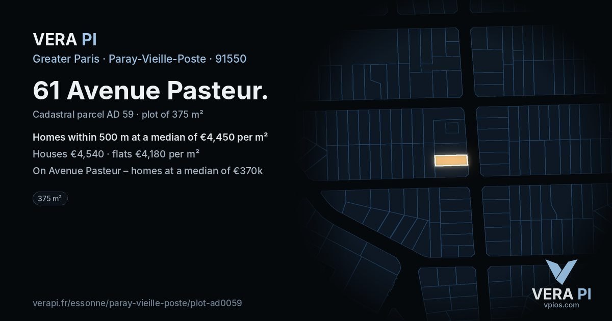 61 Avenue Pasteur, Paray-Vieille-Poste at night – the plot lit, the parcels around coloured by the prices near them