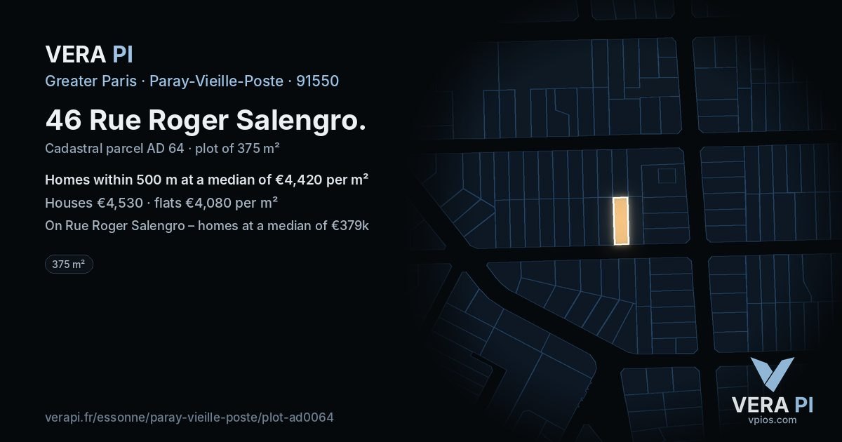 46 Rue Roger Salengro, Paray-Vieille-Poste at night – the plot lit, the parcels around coloured by the prices near them
