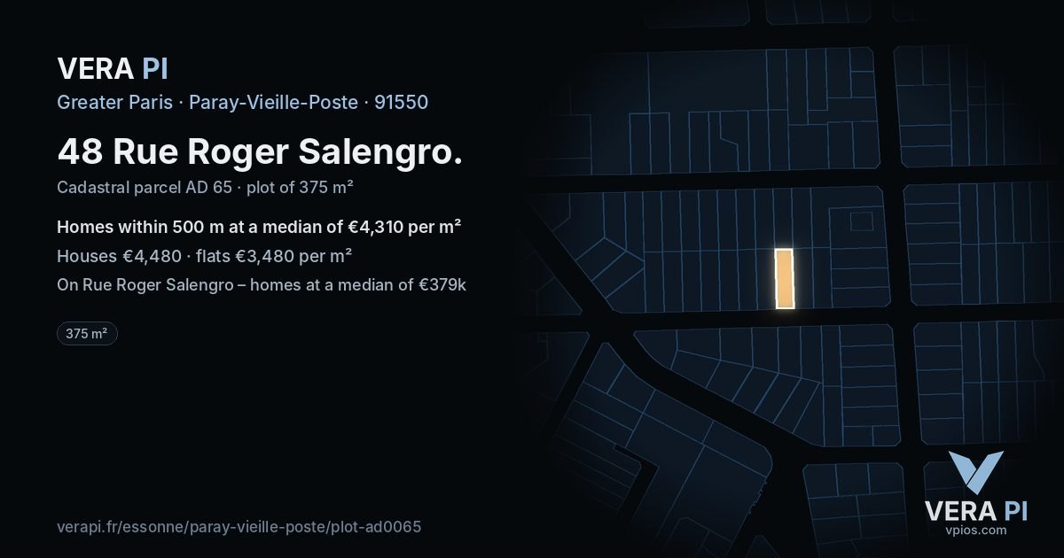 48 Rue Roger Salengro, Paray-Vieille-Poste at night – the plot lit, the parcels around coloured by the prices near them