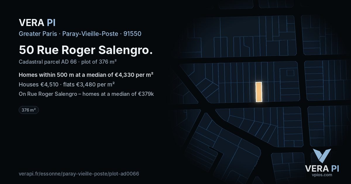 50 Rue Roger Salengro, Paray-Vieille-Poste at night – the plot lit, the parcels around coloured by the prices near them