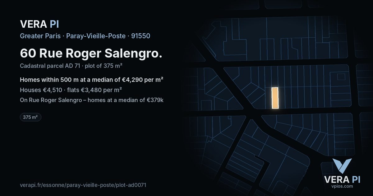 60 Rue Roger Salengro, Paray-Vieille-Poste at night – the plot lit, the parcels around coloured by the prices near them